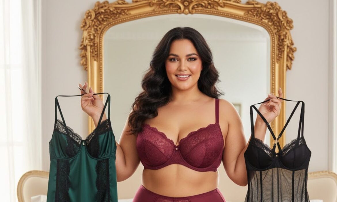 une belle felle avec une silhouette curvy qui choisit son lingerie