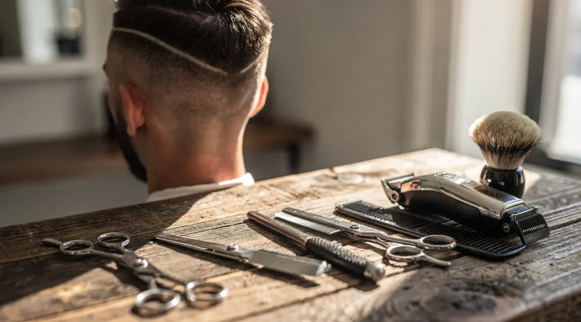 Coupe taper nette avec contours propres chez un barbier